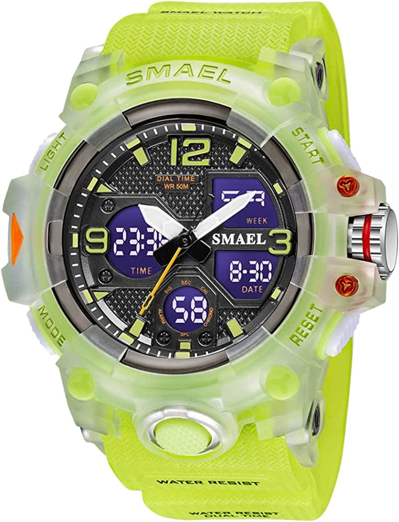 Military Watches for Men Tactical Waterproof Outdoor Sports Watch Analog Digital Multifunction Dual Display Mens Wristwatch C-Fluorescent Green