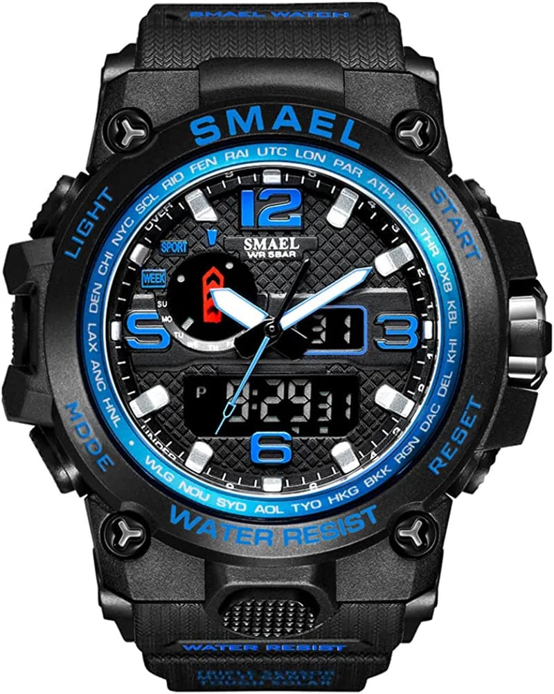 Military Watches for Men Tactical Waterproof Outdoor Sports Watch Analog Digital Multifunction Dual Display Mens Wristwatch Blue