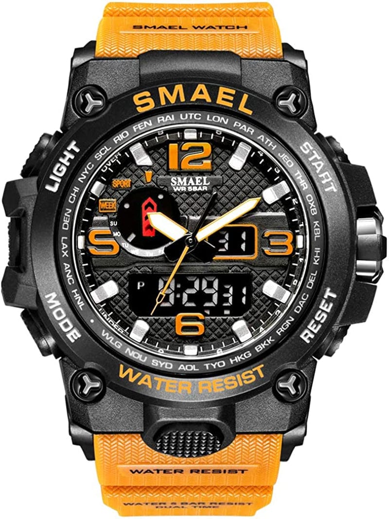 Military Watches for Men Tactical Waterproof Outdoor Sports Watch Analog Digital Multifunction Dual Display Mens Wristwatch Orange