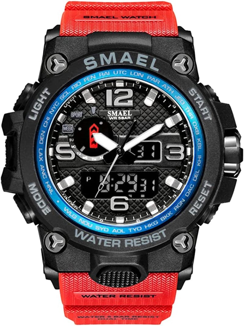 Military Watches for Men Tactical Waterproof Outdoor Sports Watch Analog Digital Multifunction Dual Display Mens Wristwatch Red