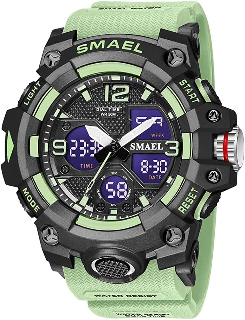 Military Watches for Men Tactical Waterproof Outdoor Sports Watch Analog Digital Multifunction Dual Display Mens Wristwatch C-Green