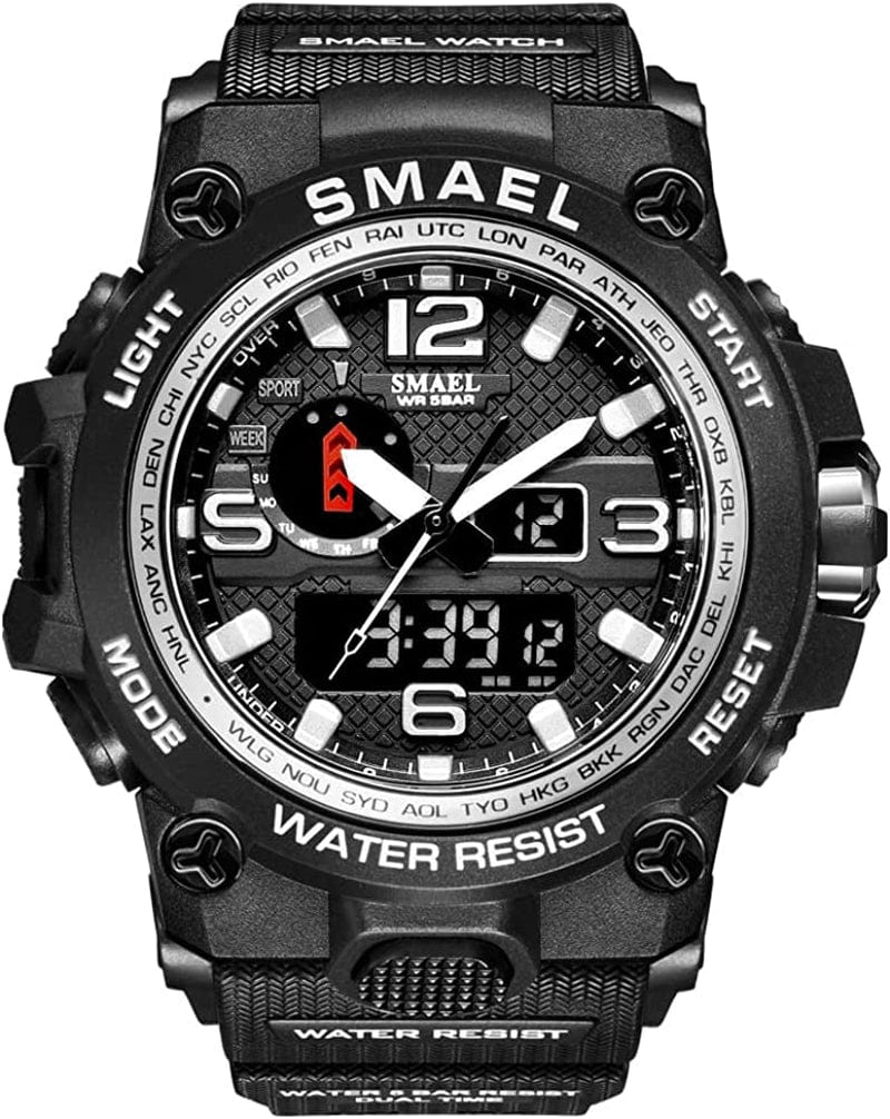 Military Watches for Men Tactical Waterproof Outdoor Sports Watch Analog Digital Multifunction Dual Display Mens Wristwatch black white