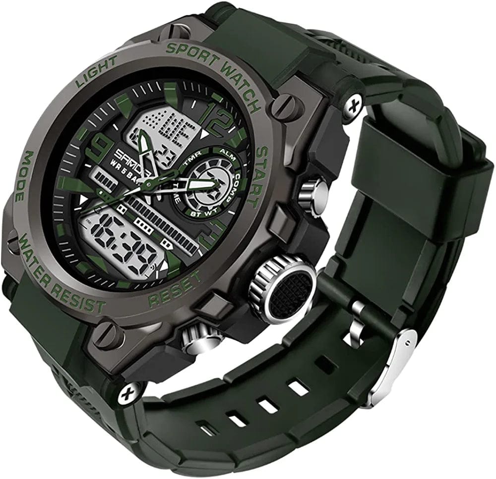 Military Watches for Men Tactical Waterproof Outdoor Sports Watch Analog Digital Multifunction Dual Display Mens Wristwatch Green black