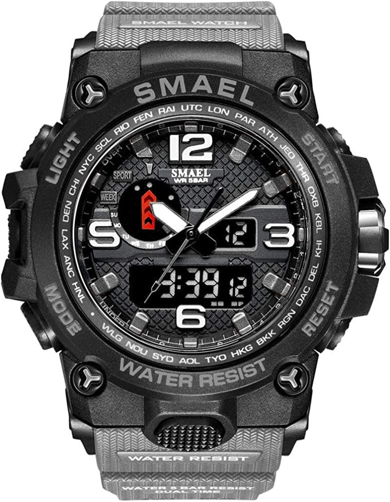 Military Watches for Men Tactical Waterproof Outdoor Sports Watch Analog Digital Multifunction Dual Display Mens Wristwatch Grey