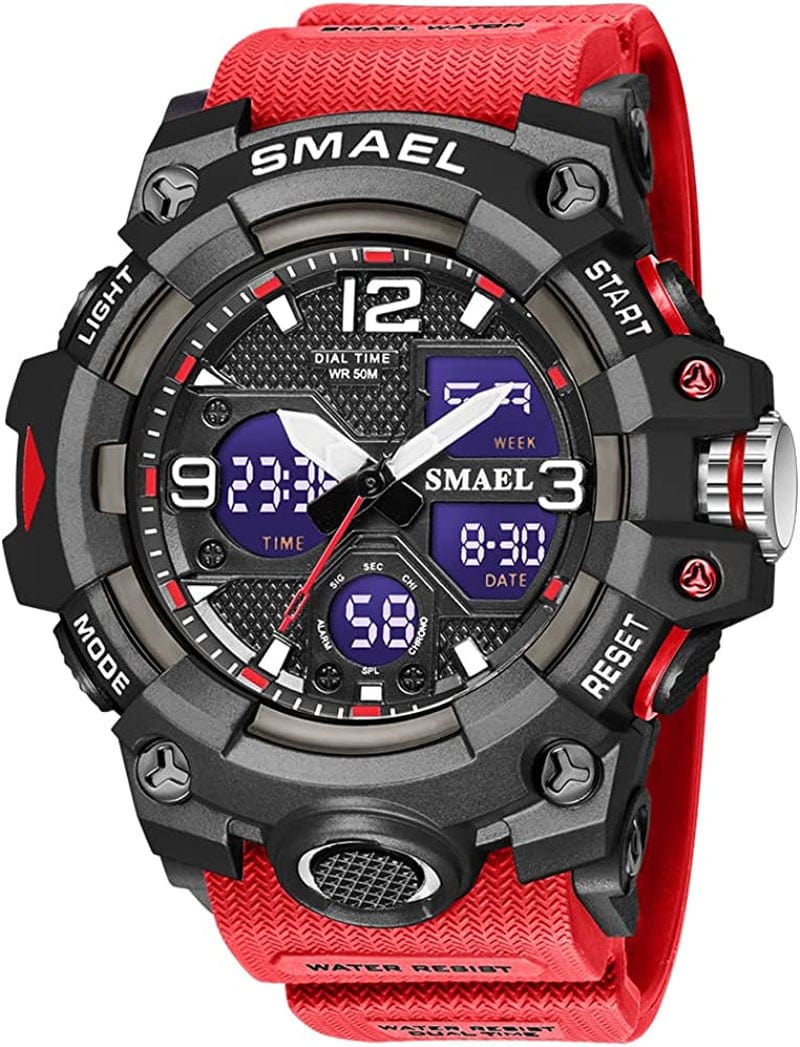 Military Watches for Men Tactical Waterproof Outdoor Sports Watch Analog Digital Multifunction Dual Display Mens Wristwatch C-Red