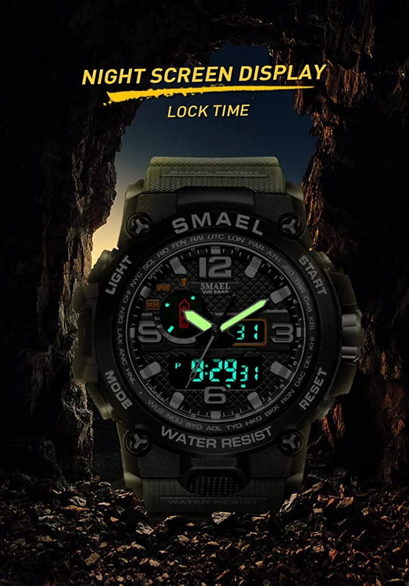 Military Watches for Men Tactical Waterproof Outdoor Sports Watch Analog Digital Multifunction Dual Display Mens Wristwatch