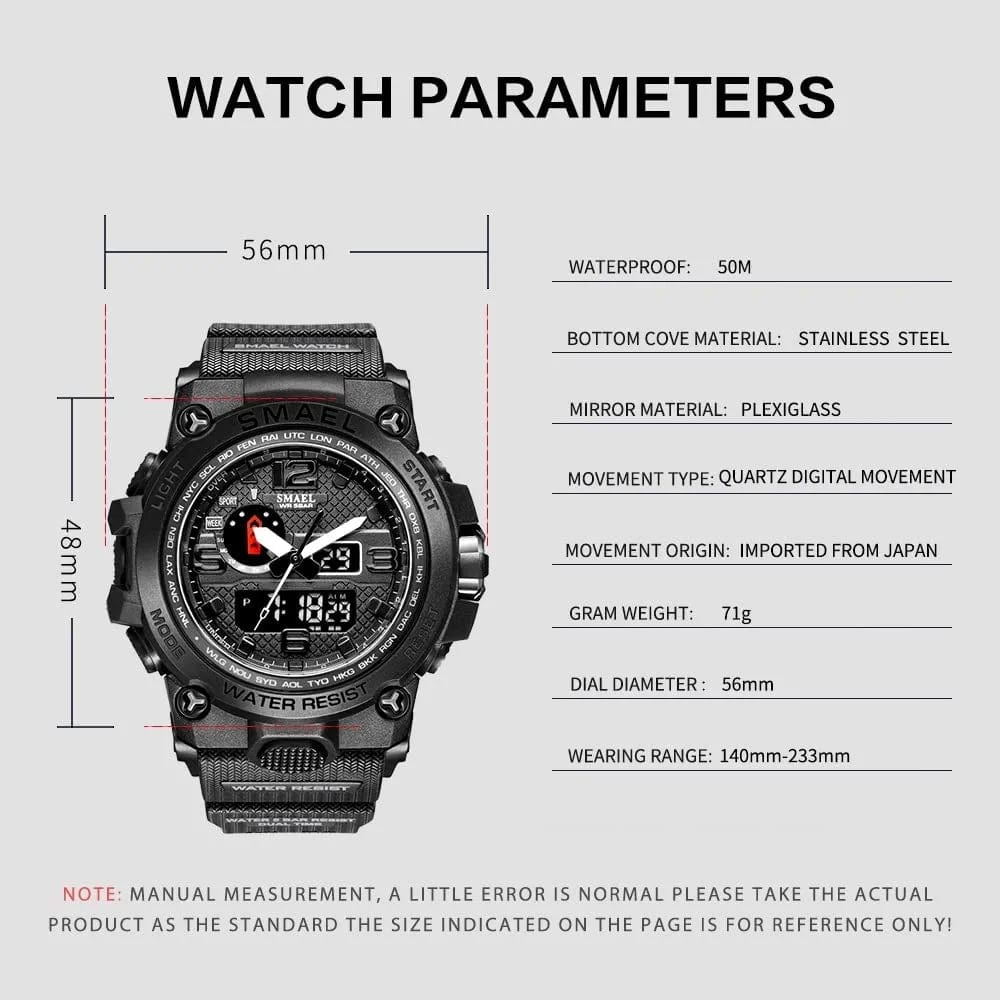 Military Watches for Men Tactical Waterproof Outdoor Sports Watch Analog Digital Multifunction Dual Display Mens Wristwatch