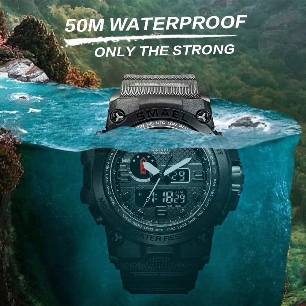Military Watches for Men Tactical Waterproof Outdoor Sports Watch Analog Digital Multifunction Dual Display Mens Wristwatch