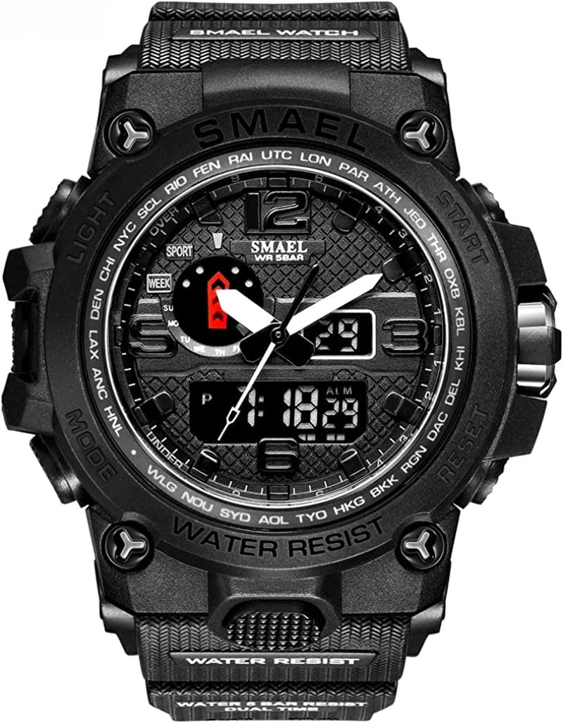 Military Watches for Men Tactical Waterproof Outdoor Sports Watch Analog Digital Multifunction Dual Display Mens Wristwatch Black
