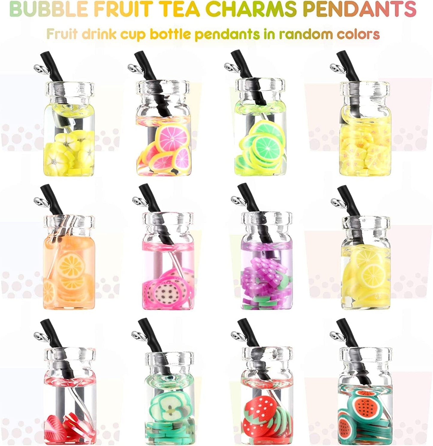 Milk Tea Charms Fruit Tea Charm Pendant Boba Fruit Tea Charms Dangle Earring Necklace Pendants for DIY Jewelry Making 48