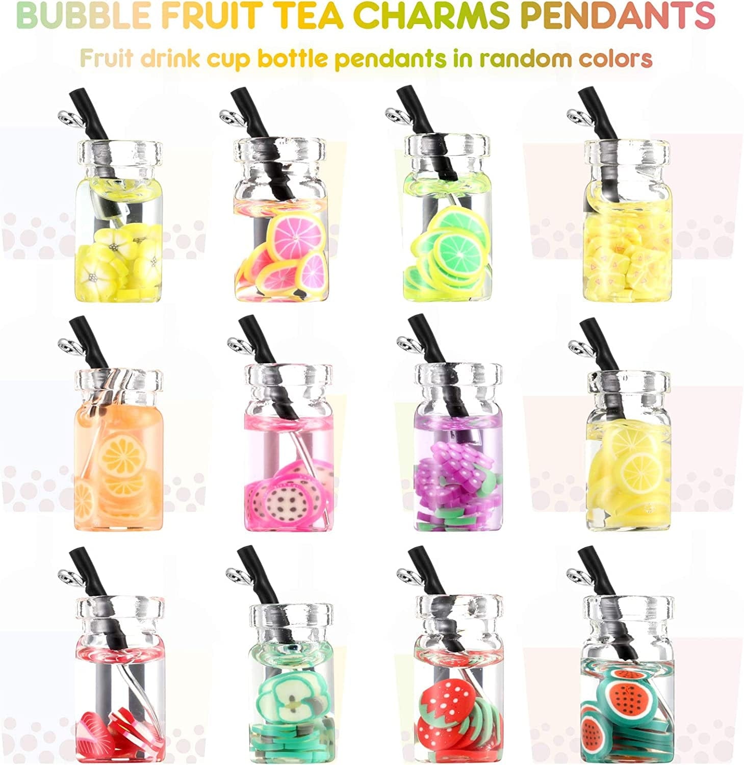 Milk Tea Charms Fruit Tea Charm Pendant Boba Fruit Tea Charms Dangle Earring Necklace Pendants for DIY Jewelry Making 48