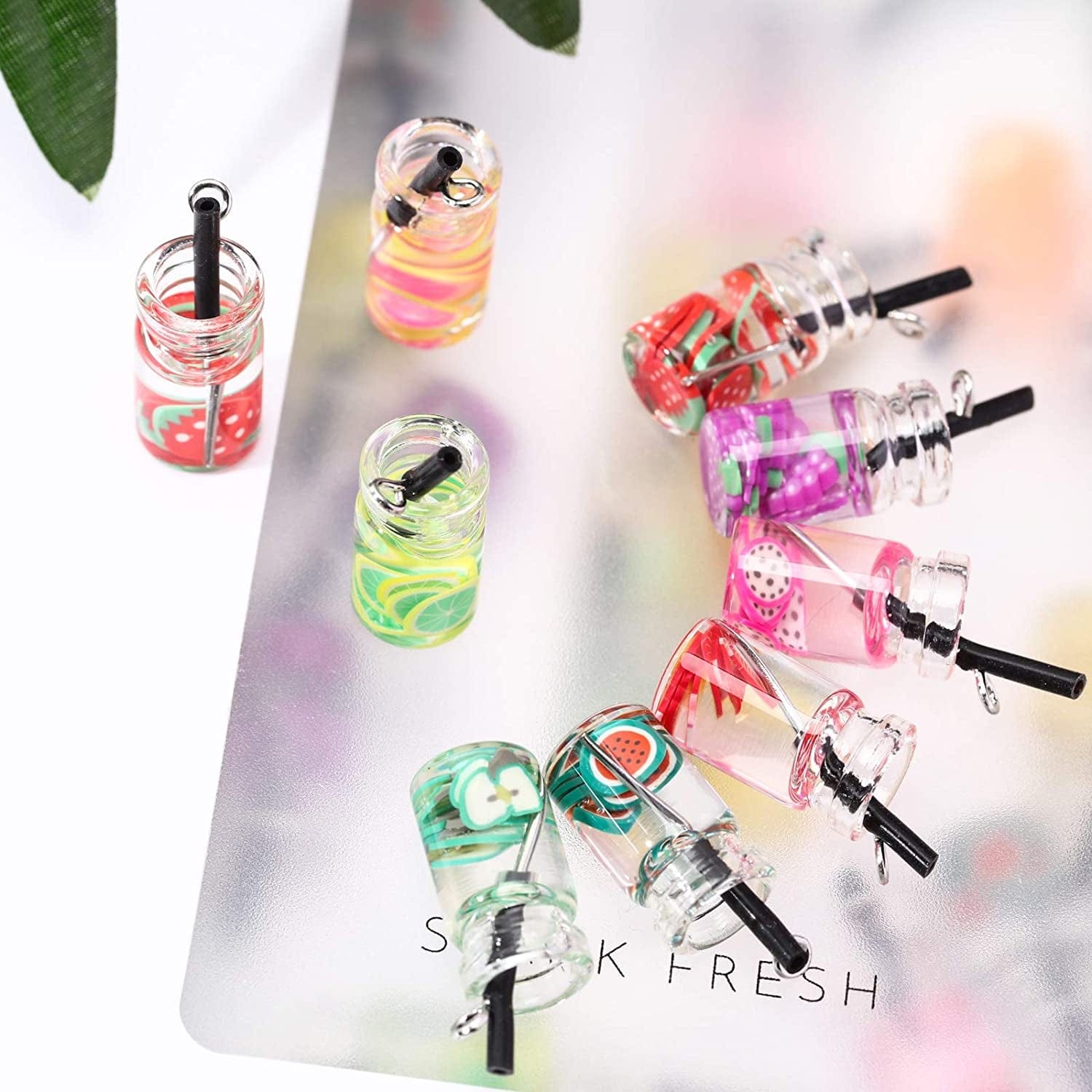 Milk Tea Charms Fruit Tea Charm Pendant Boba Fruit Tea Charms Dangle Earring Necklace Pendants for DIY Jewelry Making 48