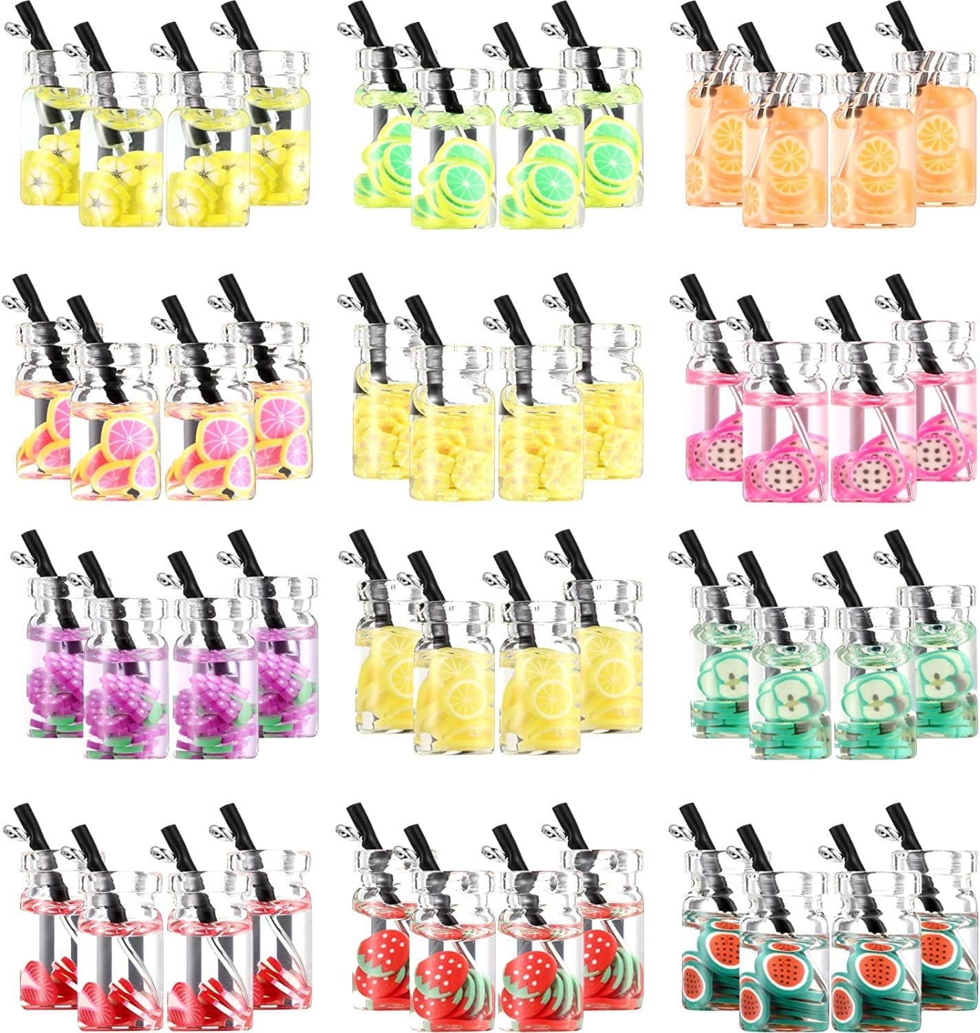 Milk Tea Charms Fruit Tea Charm Pendant Boba Fruit Tea Charms Dangle Earring Necklace Pendants for DIY Jewelry Making 48