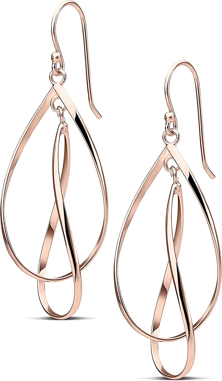 MILLA Teardrop Earrings - Designer Silver Statement Earrings or Gold Dangle Earrings for Women Trendy Upscale Dangly Earrings Double Teardrop / Rose Gold Plated