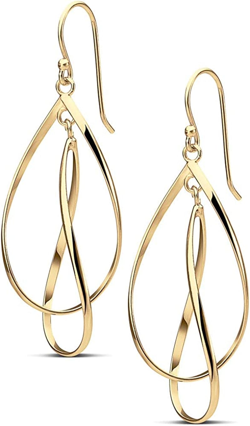 MILLA Teardrop Earrings - Designer Silver Statement Earrings or Gold Dangle Earrings for Women Trendy Upscale Dangly Earrings Double Teardrop / 14K Gold Plated