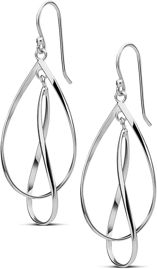MILLA Teardrop Earrings - Designer Silver Statement Earrings or Gold Dangle Earrings for Women Trendy Upscale Dangly Earrings Double Teardrop / Sterling Silver Plated