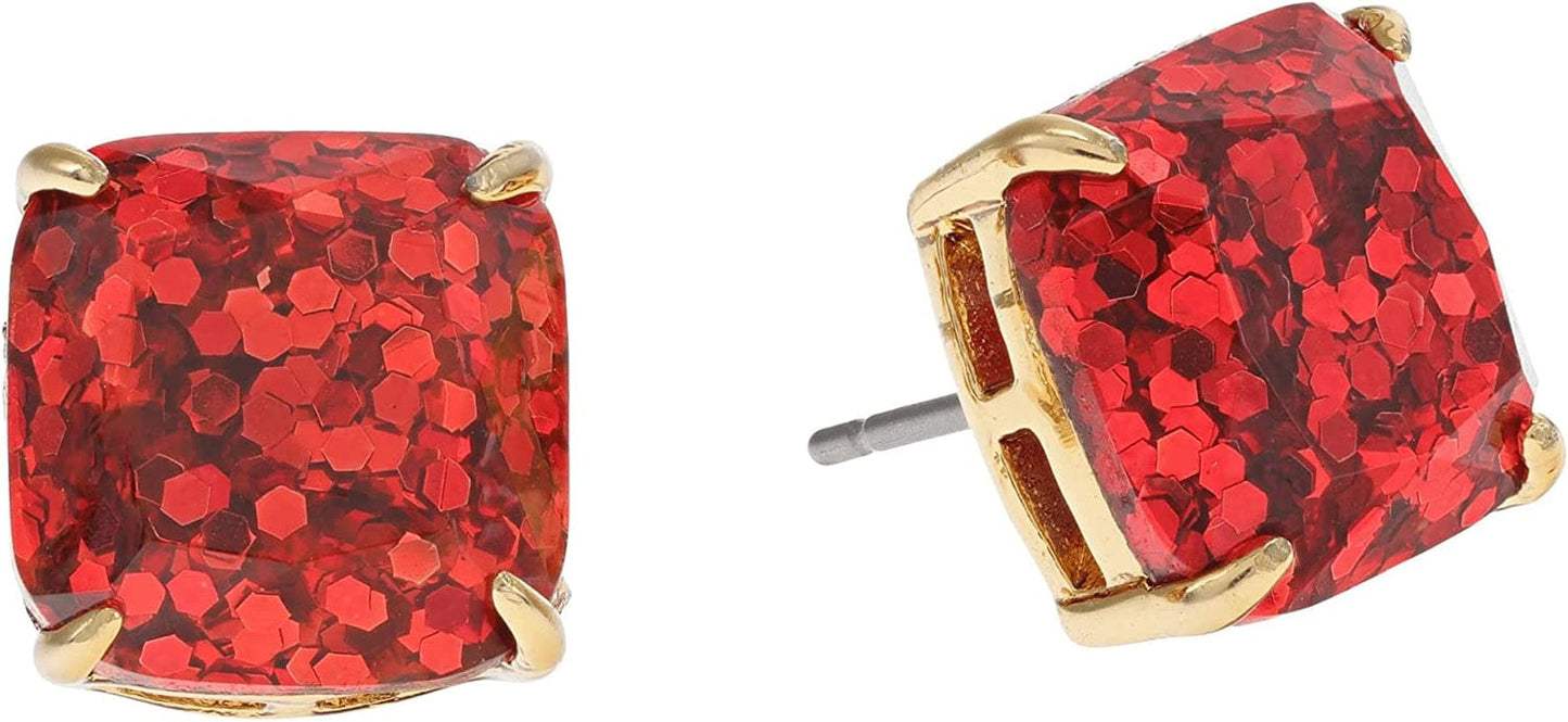 Mini Small Square Studs Earrings Red Glitter / One Size