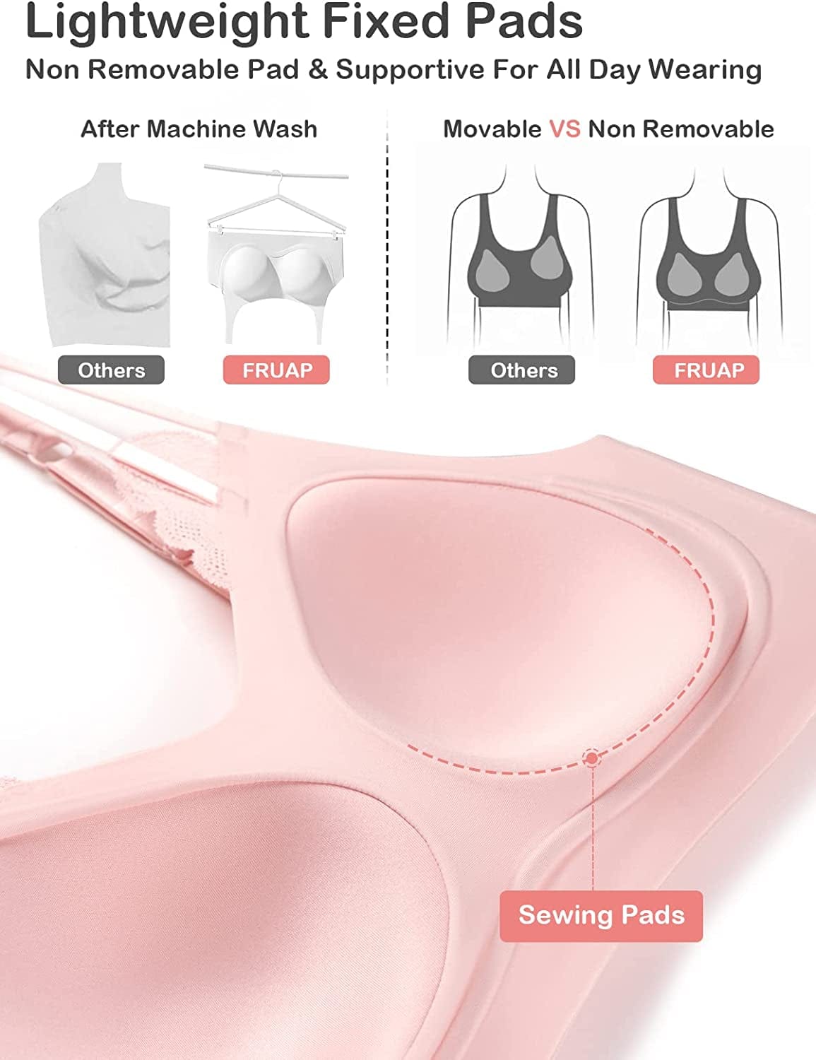 Minimizer Bra Seamless 7-24Hour Comfort Fixed Pad Wireless Bras for Women,Lace Bra Triangle,Full Coverage Bralettes