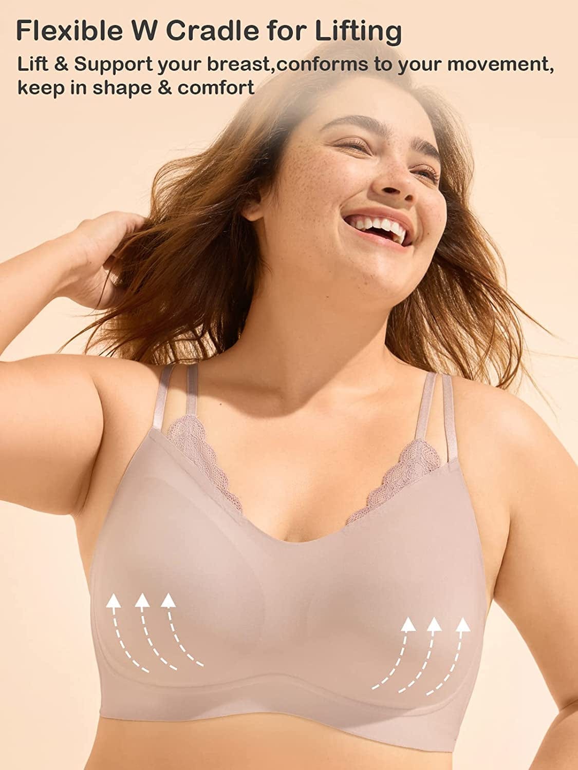 Minimizer Bra Seamless 7-24Hour Comfort Fixed Pad Wireless Bras for Women,Lace Bra Triangle,Full Coverage Bralettes