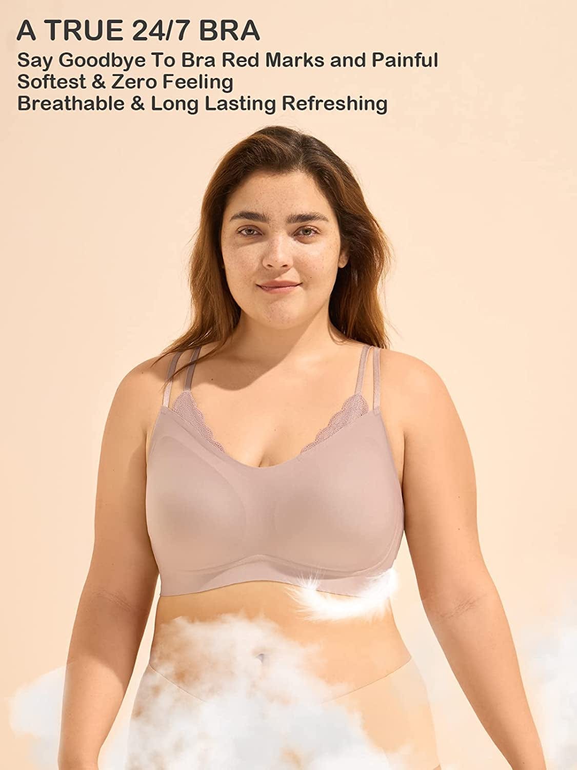 Minimizer Bra Seamless 7-24Hour Comfort Fixed Pad Wireless Bras for Women,Lace Bra Triangle,Full Coverage Bralettes