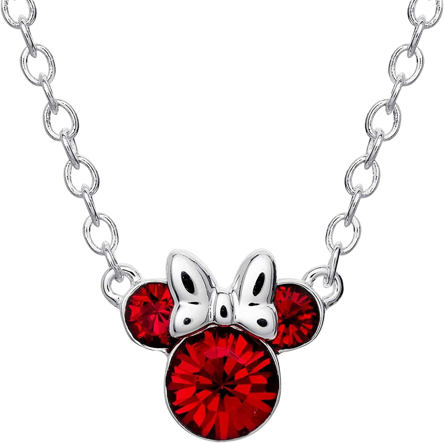 Minnie Mouse Crystal Birthstone Jewelry, Birth Month Pendant Necklace, Silver Plated July -  Red Crystal