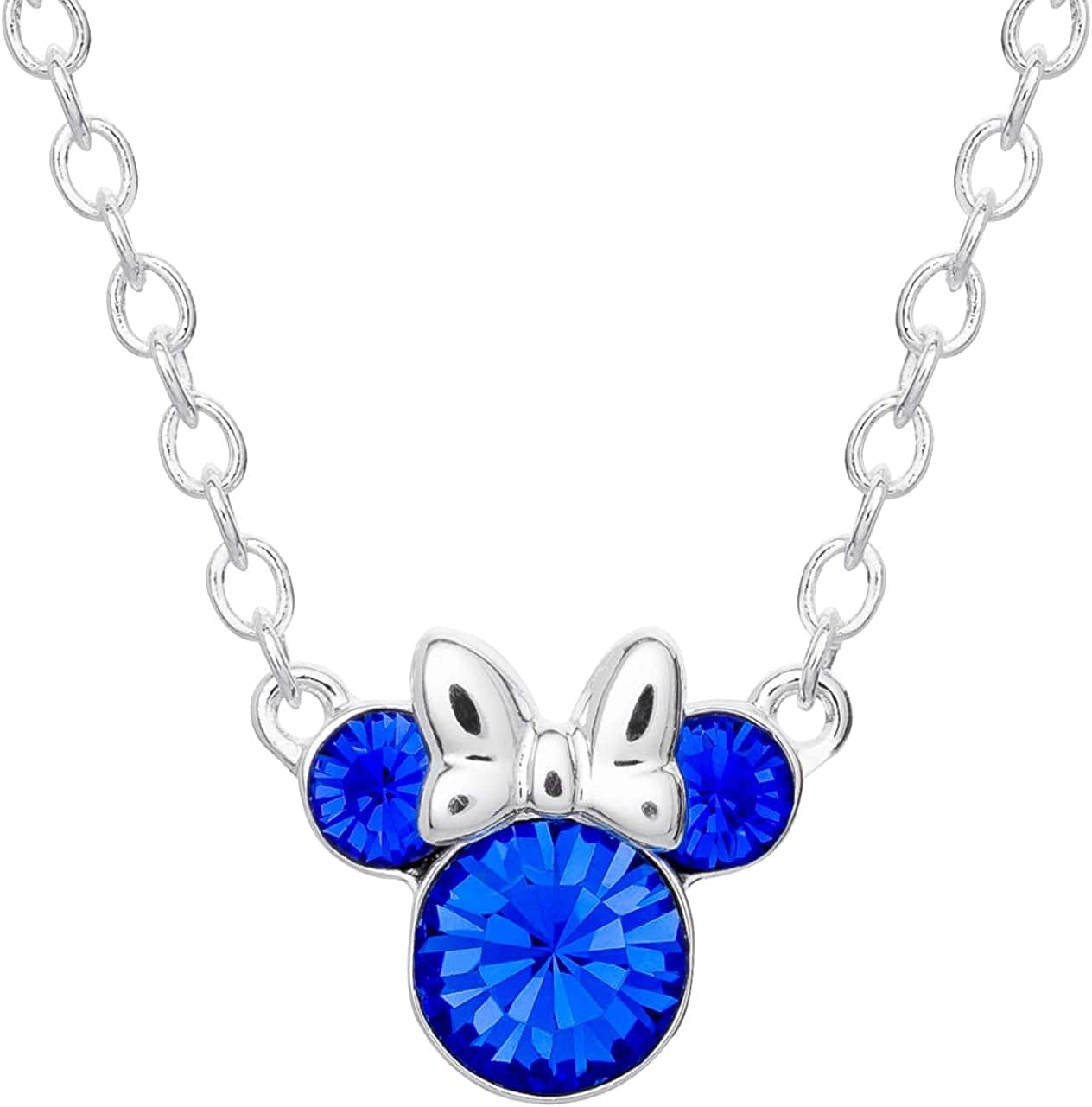 Minnie Mouse Crystal Birthstone Jewelry, Birth Month Pendant Necklace, Silver Plated September -  Blue Crystal