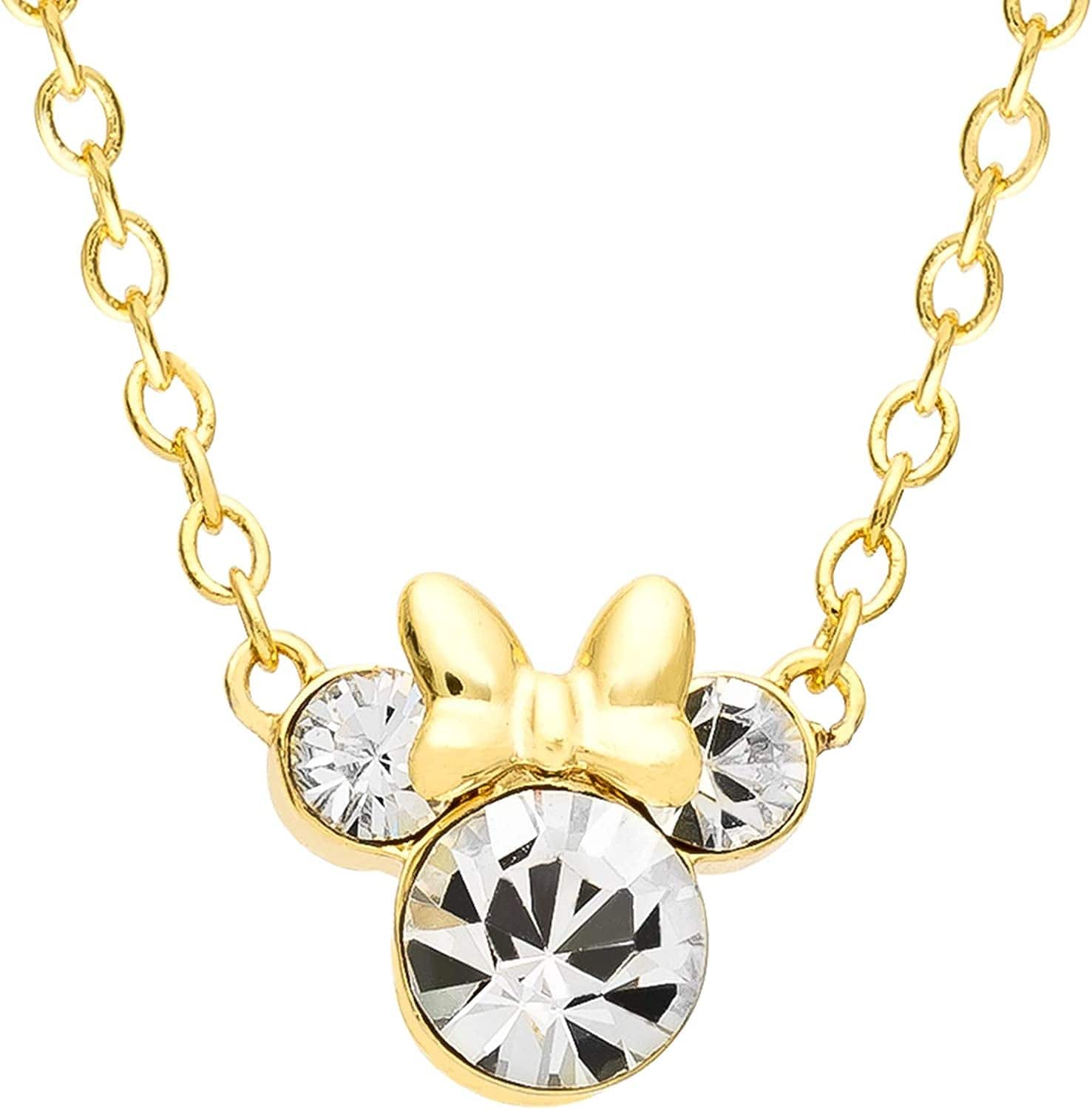 Minnie Mouse Crystal Birthstone Jewelry, Birth Month Pendant Necklace, Silver Plated April Yellow - Clear Crystal