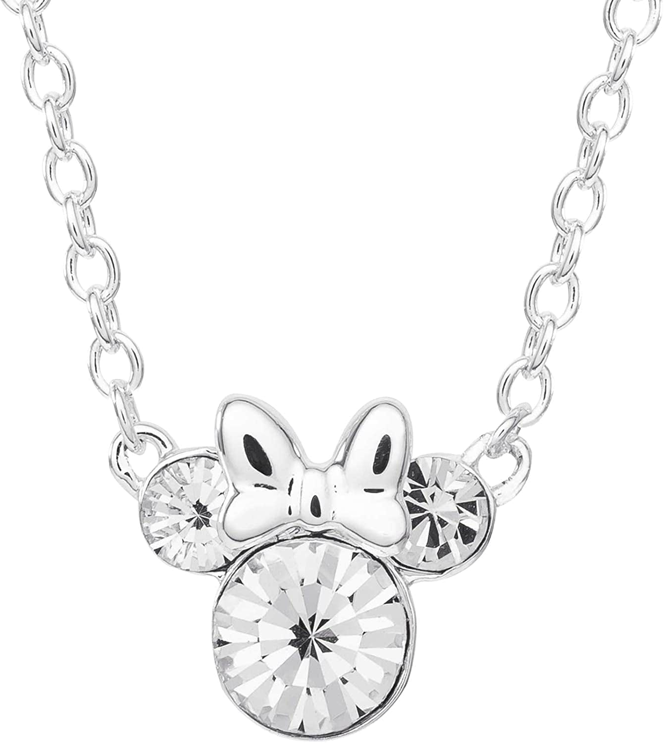 Minnie Mouse Crystal Birthstone Jewelry, Birth Month Pendant Necklace, Silver Plated April Silver - Clear Crystal