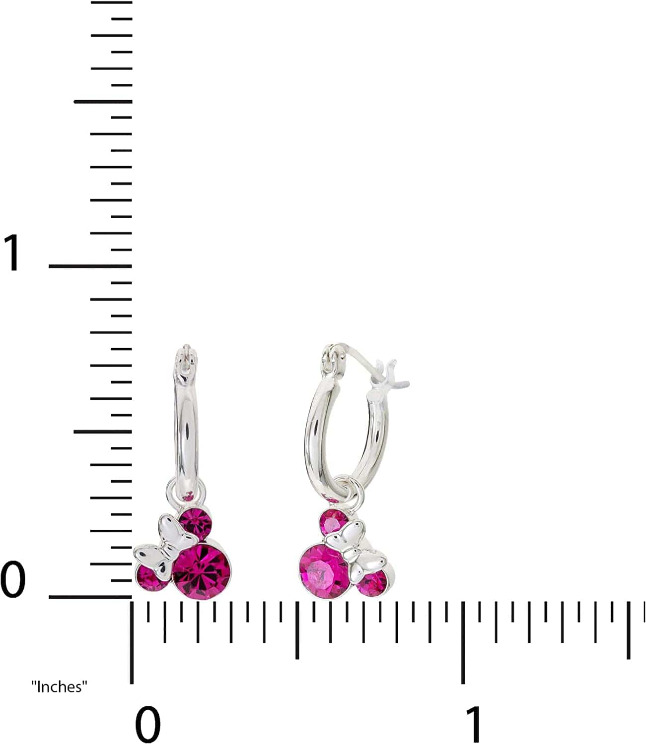 Minnie Mouse Jewelry, Crystal Birthstone Silver Plated Hoop Dangle Earrings, Latch Back
