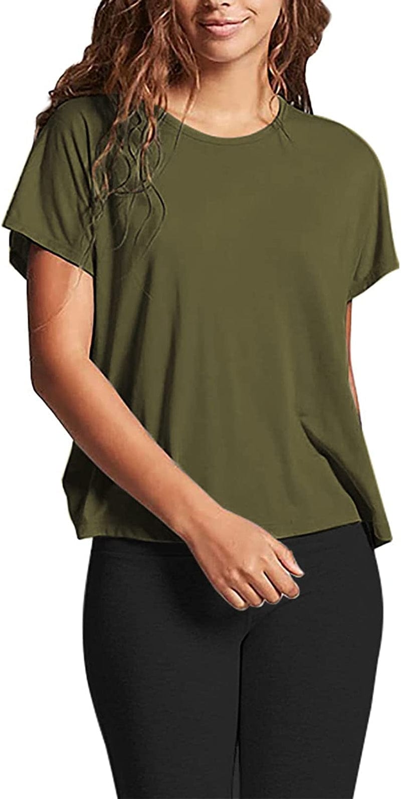 Mippo Womens Open Back Workout Tops Short Sleeve Athletic Gym Activewear Shirts Loose Fit