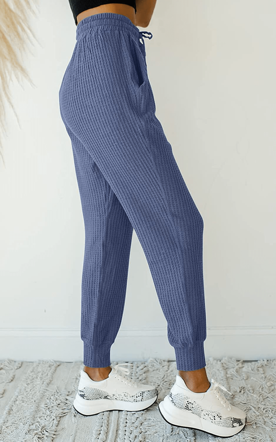MIROL Women'S Active Drawstring Joggers Pants Elastic Waist Waffle Knit Trousers Athletic Solid Color Sweatpants Apparel & Accessories > Clothing > Activewear Kylie Max