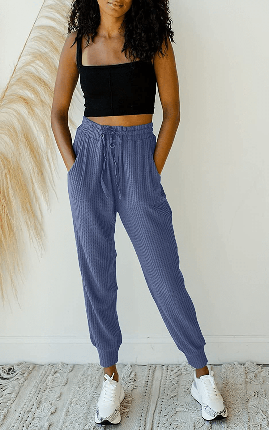MIROL Women'S Active Drawstring Joggers Pants Elastic Waist Waffle Knit Trousers Athletic Solid Color Sweatpants Apparel & Accessories > Clothing > Activewear Kylie Max