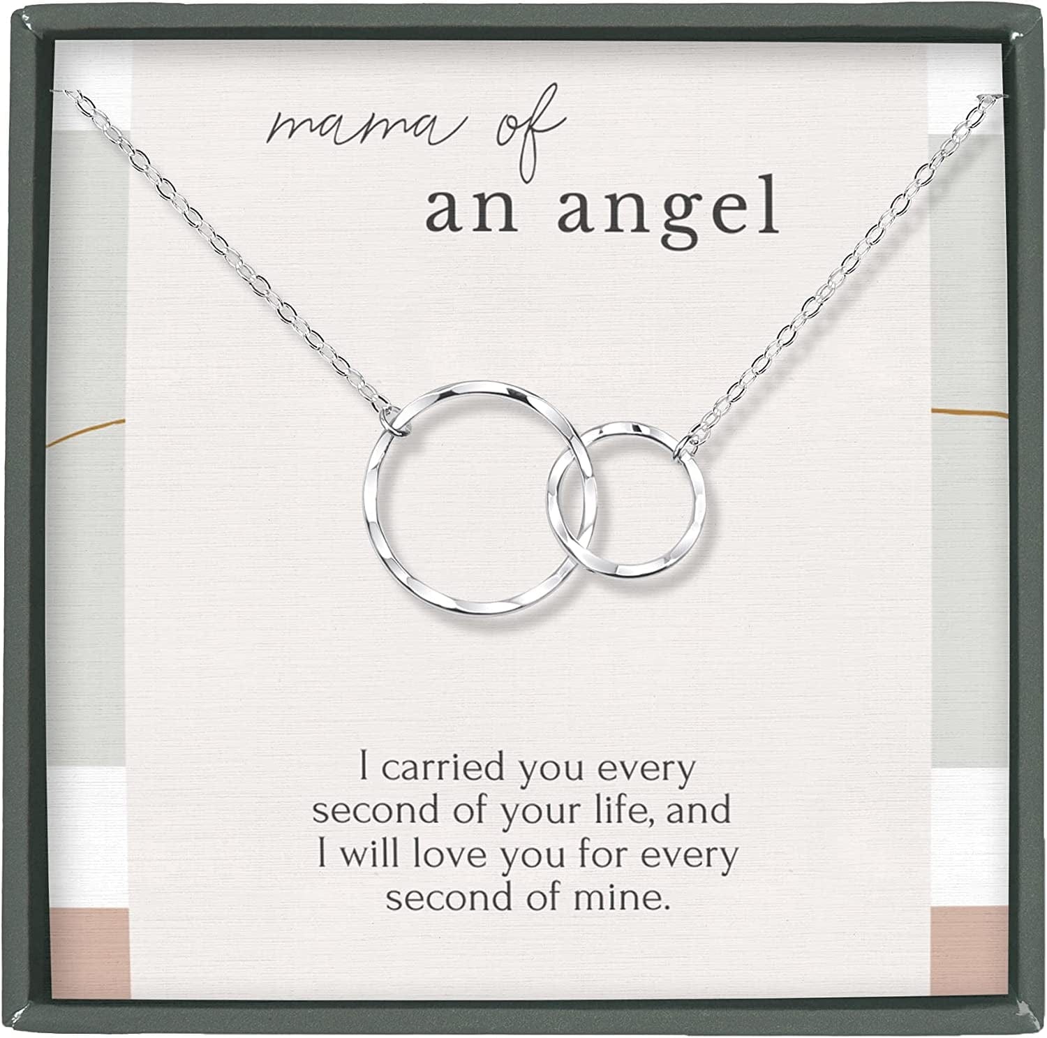 Miscarriage Memorial Necklace Jewelry Gifts for Mothers Loss of Twins Infant Stillborn Angel Baby Pregnancy Multiple Miscarriage Interlocking Circles Linked Sympathy Bereavement Remembrance STERLING SILVER / MAMA OF AN ANGEL