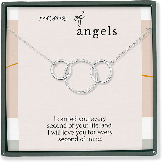 Miscarriage Memorial Necklace Jewelry Gifts for Mothers Loss of Twins Infant Stillborn Angel Baby Pregnancy Multiple Miscarriage Interlocking Circles Linked Sympathy Bereavement Remembrance STERLING SILVER / MAMA OF ANGELS