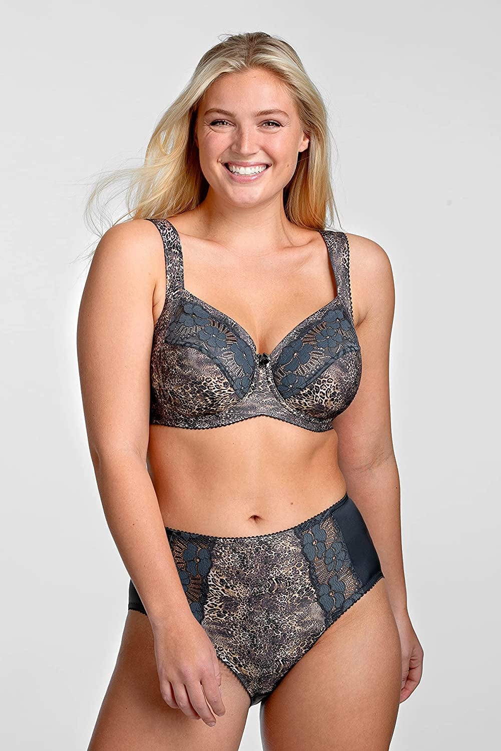 Miss Mary of Sweden Leo Underwired Elastic Lace Bra with Unpadded Cups Luxurious Design and Animal Print