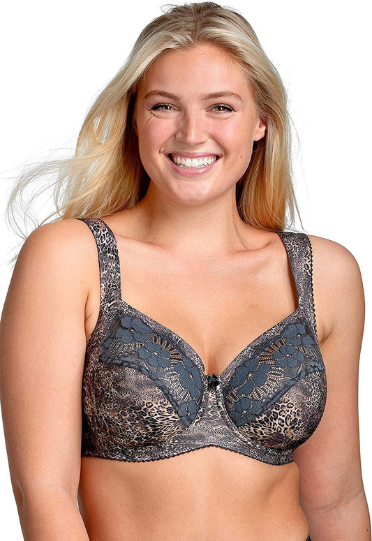 Miss Mary of Sweden Leo Underwired Elastic Lace Bra with Unpadded Cups Luxurious Design and Animal Print Brown / (42) 42C
