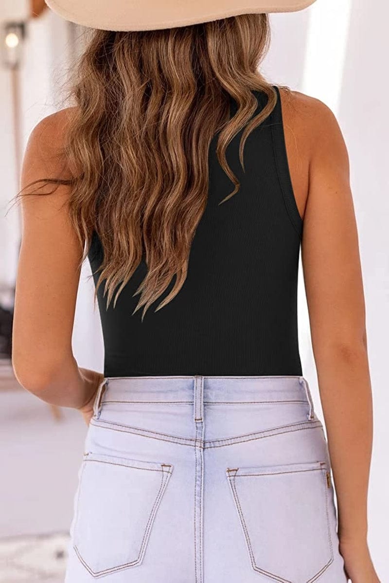 MISSJOY Women'S Basic Sleeveless Racer Back Halter Neck Ribbed Bodysuit Tank Tops