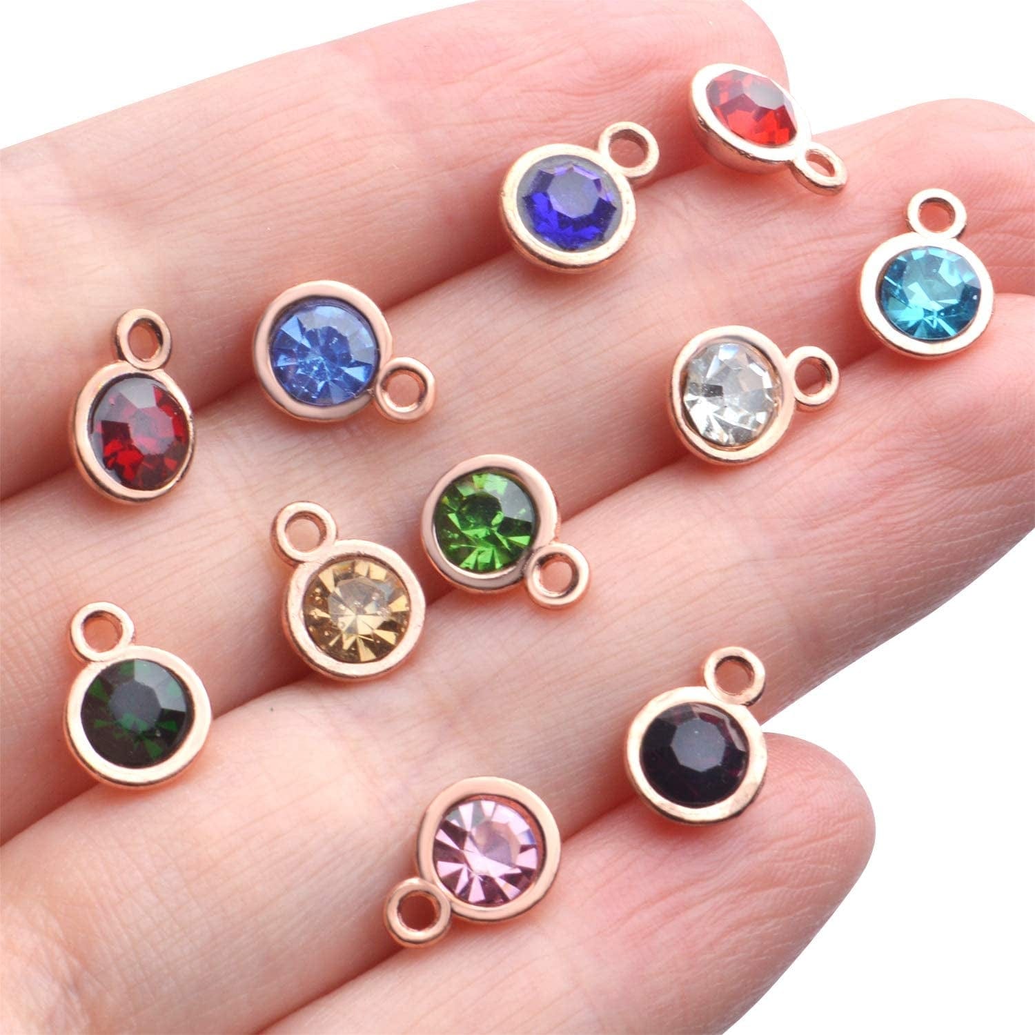 Mixed Crystal Charms,24Pcs 10X7Mm Faceted Crystal Pendant Charms round 12 Colors Rhinestone Birthstone Bead Pendants Bulk for Jewelry Making Necklace Earrings DIY