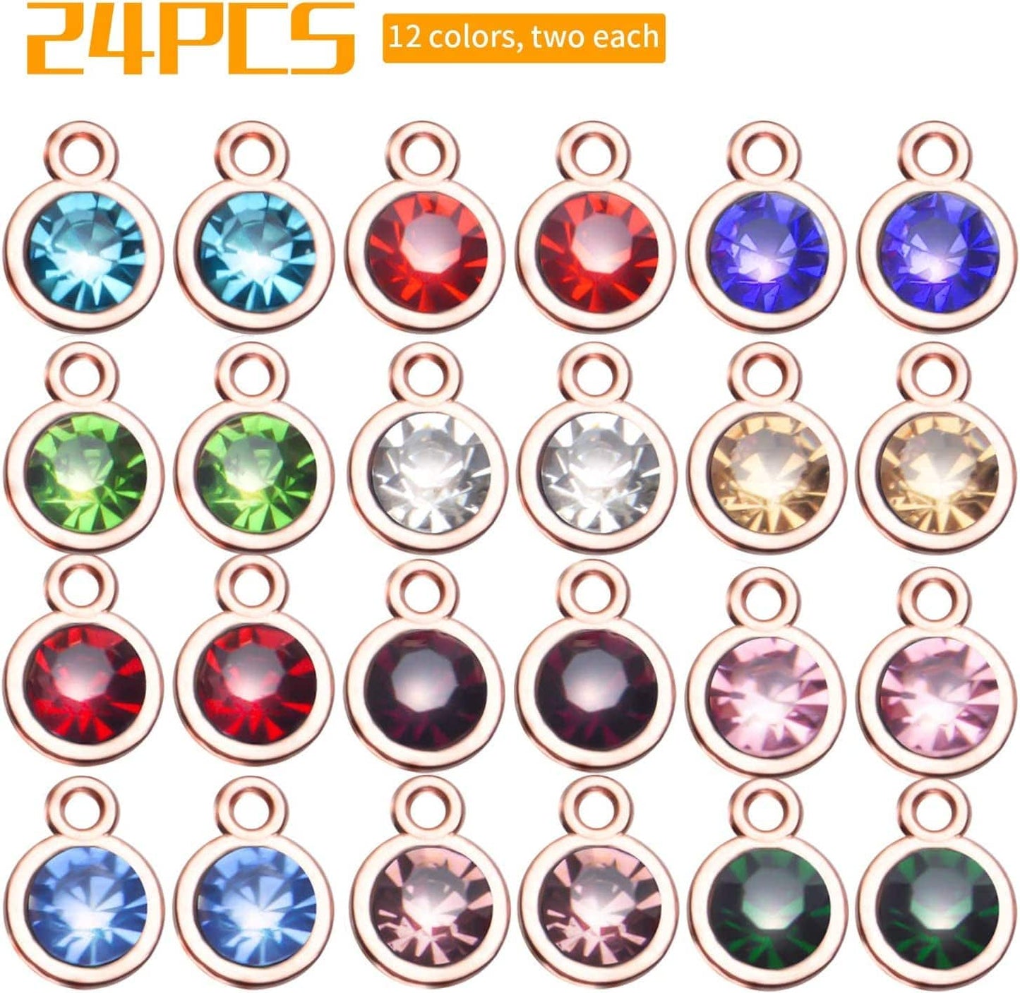 Mixed Crystal Charms,24Pcs 10X7Mm Faceted Crystal Pendant Charms round 12 Colors Rhinestone Birthstone Bead Pendants Bulk for Jewelry Making Necklace Earrings DIY