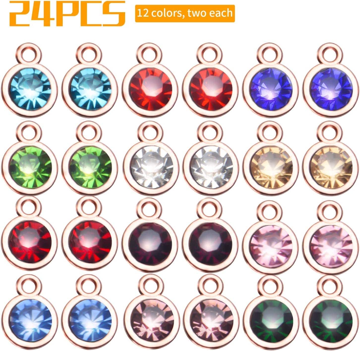 Mixed Crystal Charms,24Pcs 10X7Mm Faceted Crystal Pendant Charms round 12 Colors Rhinestone Birthstone Bead Pendants Bulk for Jewelry Making Necklace Earrings DIY