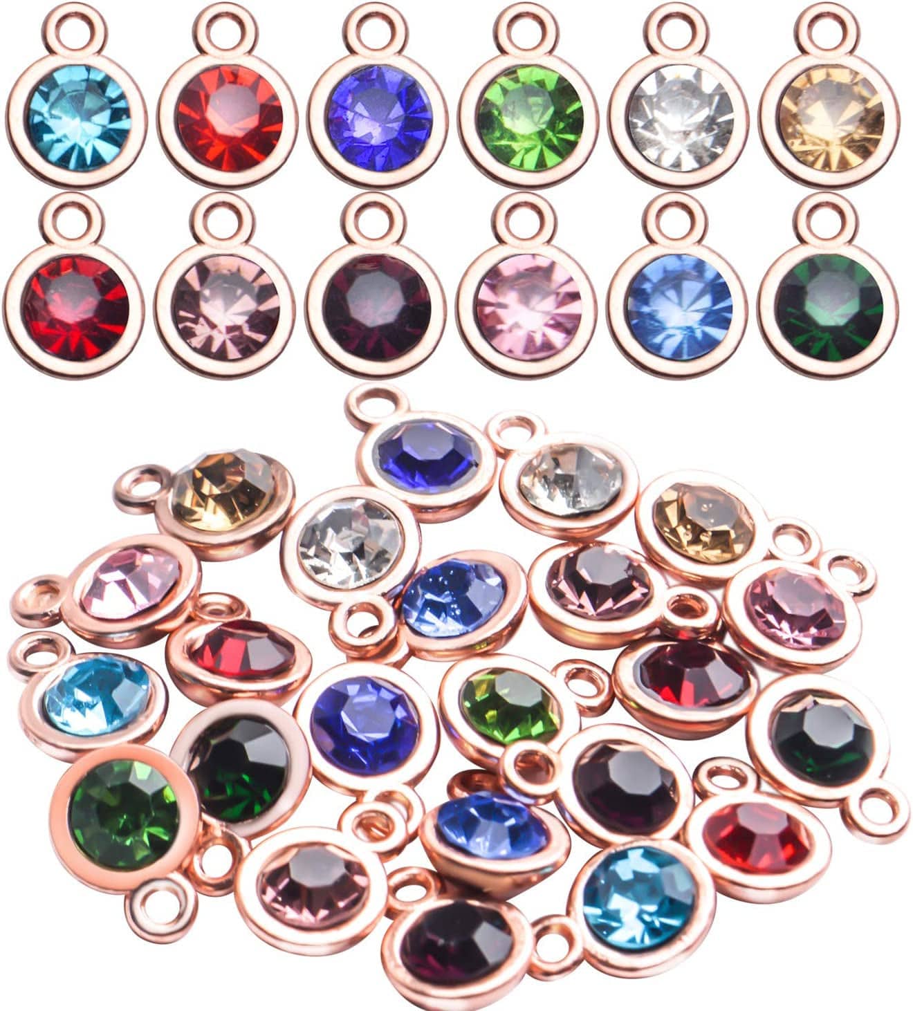 Mixed Crystal Charms,24Pcs 10X7Mm Faceted Crystal Pendant Charms round 12 Colors Rhinestone Birthstone Bead Pendants Bulk for Jewelry Making Necklace Earrings DIY Crystal Birthstone Charms2