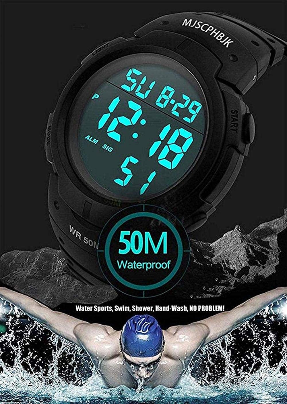 MJSCPHBJK Mens Digital Sports Watch, Waterproof LED Screen Large Face Military Watches and Heavy Duty Electronic Simple Army Watch with Alarm