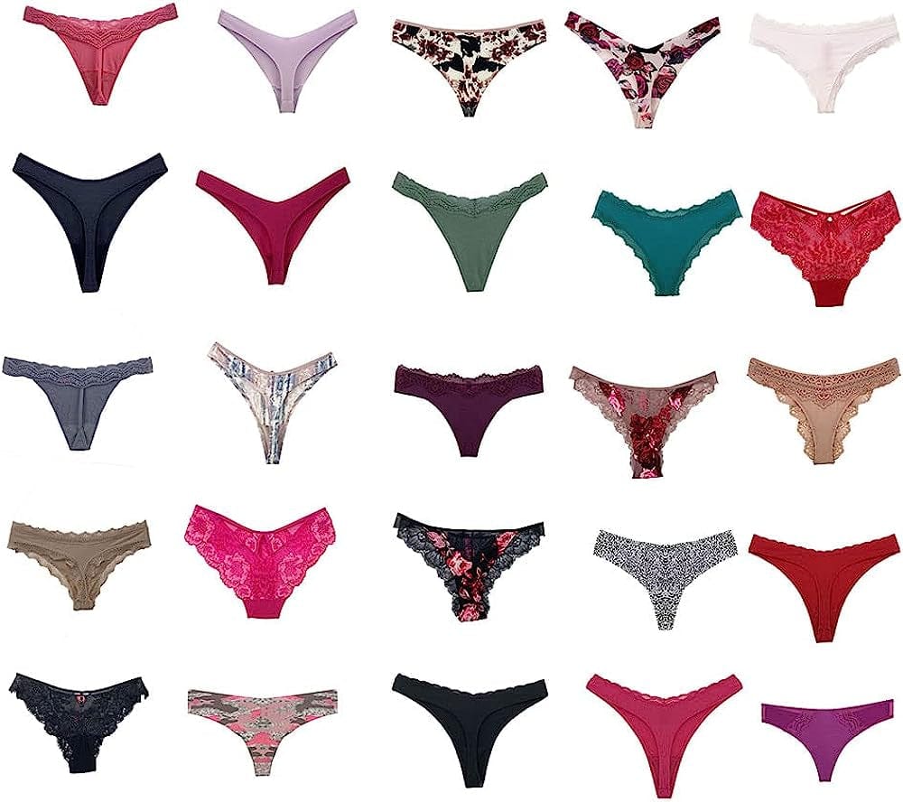 Mobartwo Women Sexy Variety Assorted Thong Underwear Pack Sexy G String T-Back Thongs Set Funny Panties Bulk Undies