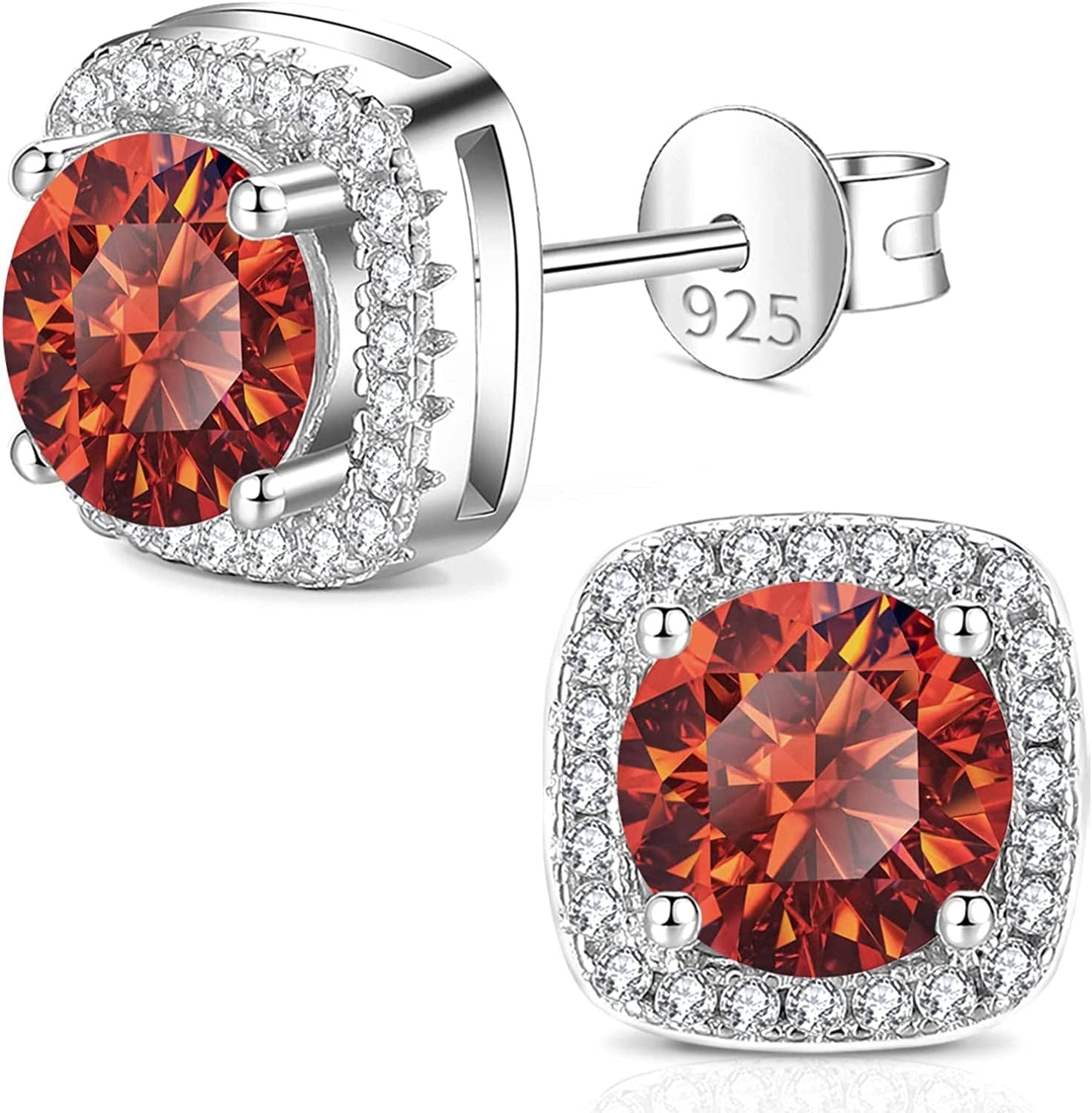 Moissanite Earrings for Women, Diamond Earring 925 Sterling Silver Studs White Gold Plated DF Color 2CT Jewelry Christmas Gift for Lady Wife Mother Girlfriend 2CT-Square-Red