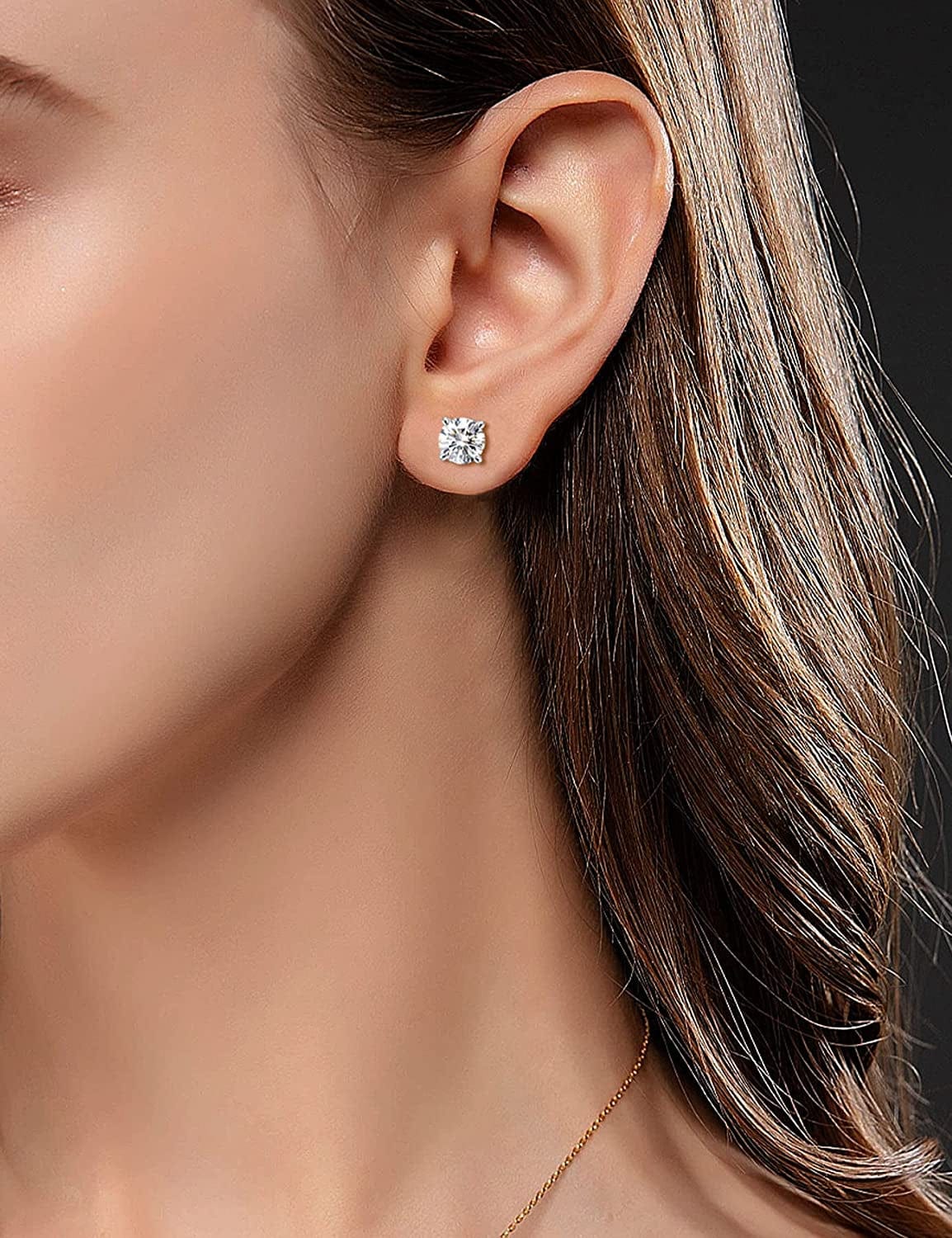 Moissanite Stud Earrings D Color VVS1 Clarity round Cut Lab Created Diamond Earrings 925 Sterling Silver Earrings with 18K White Gold Plated Hypoallergenic Earrings for Women Men