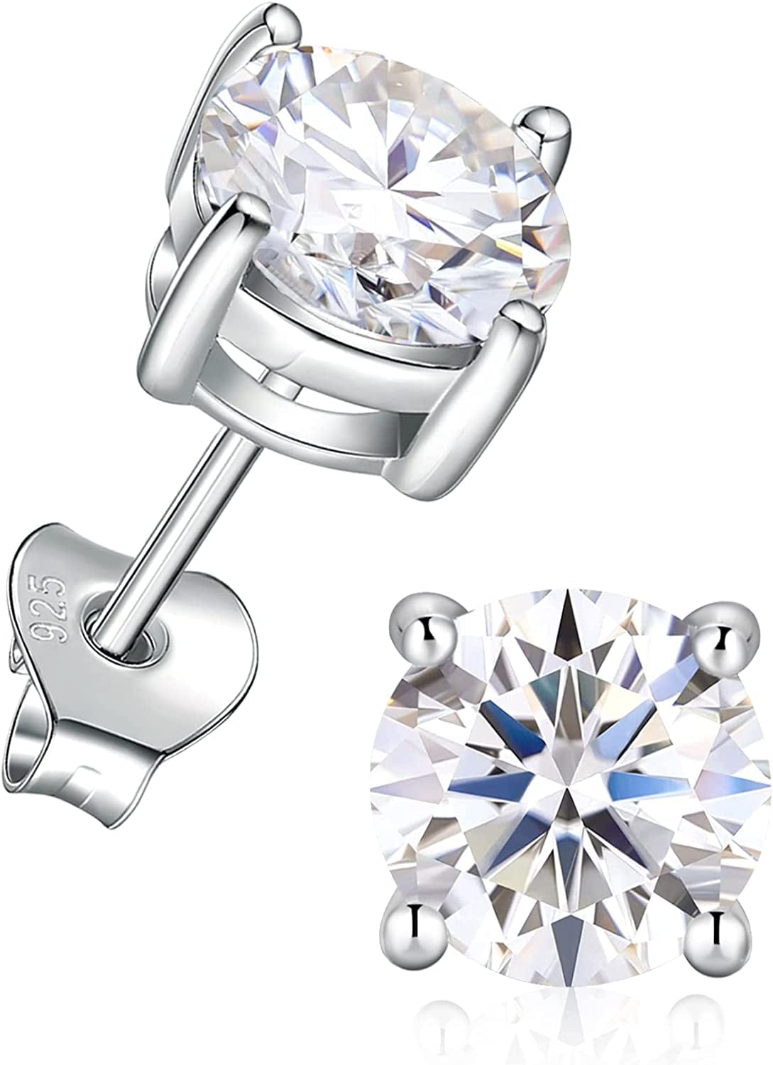 Moissanite Stud Earrings D Color VVS1 Clarity round Cut Lab Created Diamond Earrings 925 Sterling Silver Earrings with 18K White Gold Plated Hypoallergenic Earrings for Women Men 4 Prongs Earrings-1.2CT