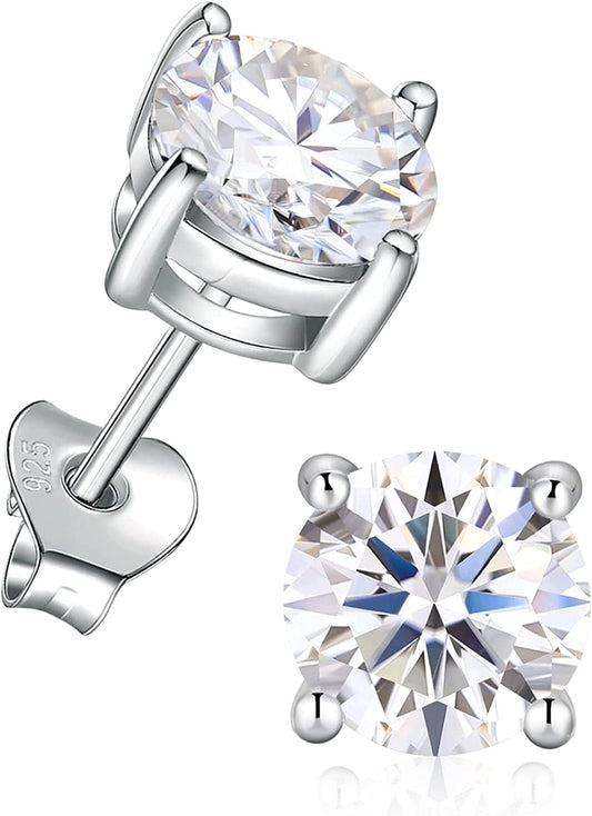 Moissanite Stud Earrings D Color VVS1 Clarity round Cut Lab Created Diamond Earrings 925 Sterling Silver Earrings with 18K White Gold Plated Hypoallergenic Earrings for Women Men 4 Prongs Earrings-1.2CT