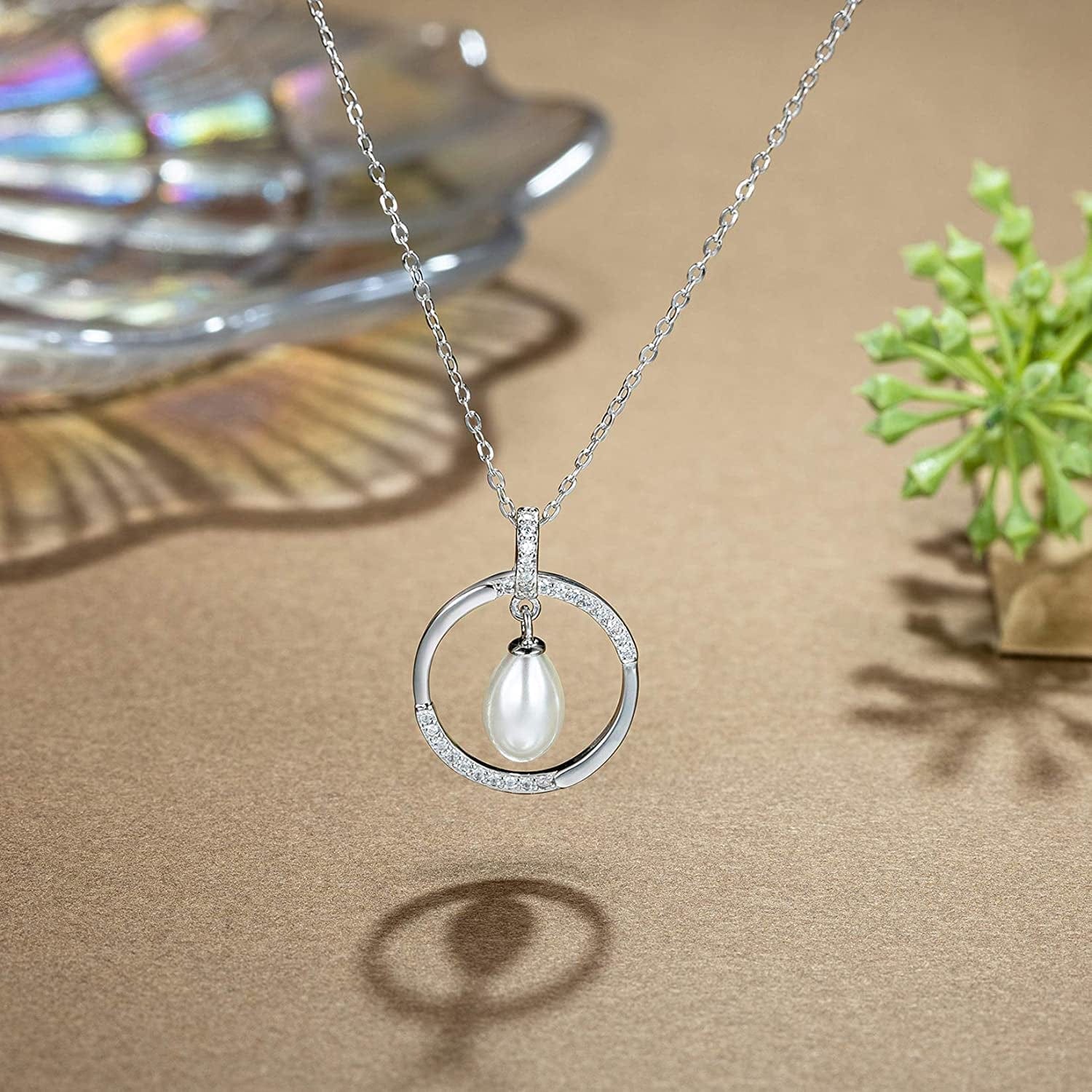 Mom Gifts, Bonus Mom Gifts from Daughter/Bride, Mothersday Gifts for Mother in Law/Step Mother Wedding Gift, Sterling Silver Single Pearl Necklace for Women