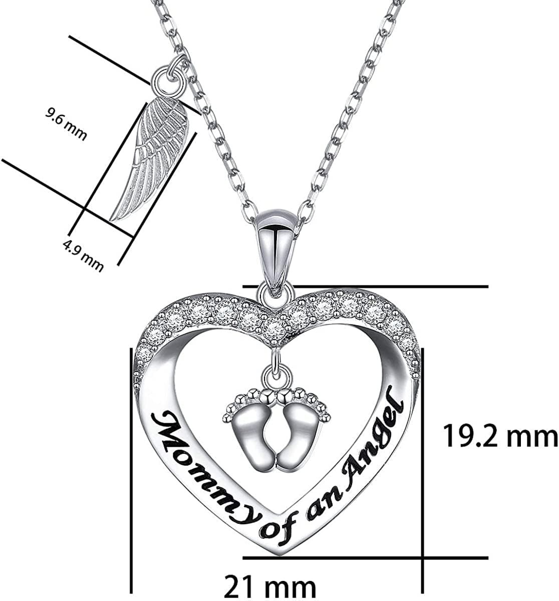 Mommy of an Angel Necklace Baby Angel Necklace Infant Child Foot Print Sterling Silver Memorial Jewelry Sympathy Gift for Women Mother Mom