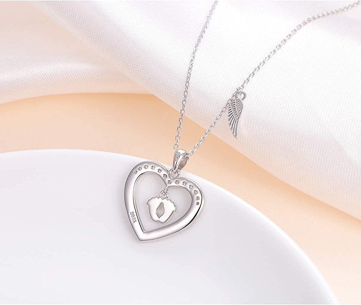 Mommy of an Angel Necklace Baby Angel Necklace Infant Child Foot Print Sterling Silver Memorial Jewelry Sympathy Gift for Women Mother Mom
